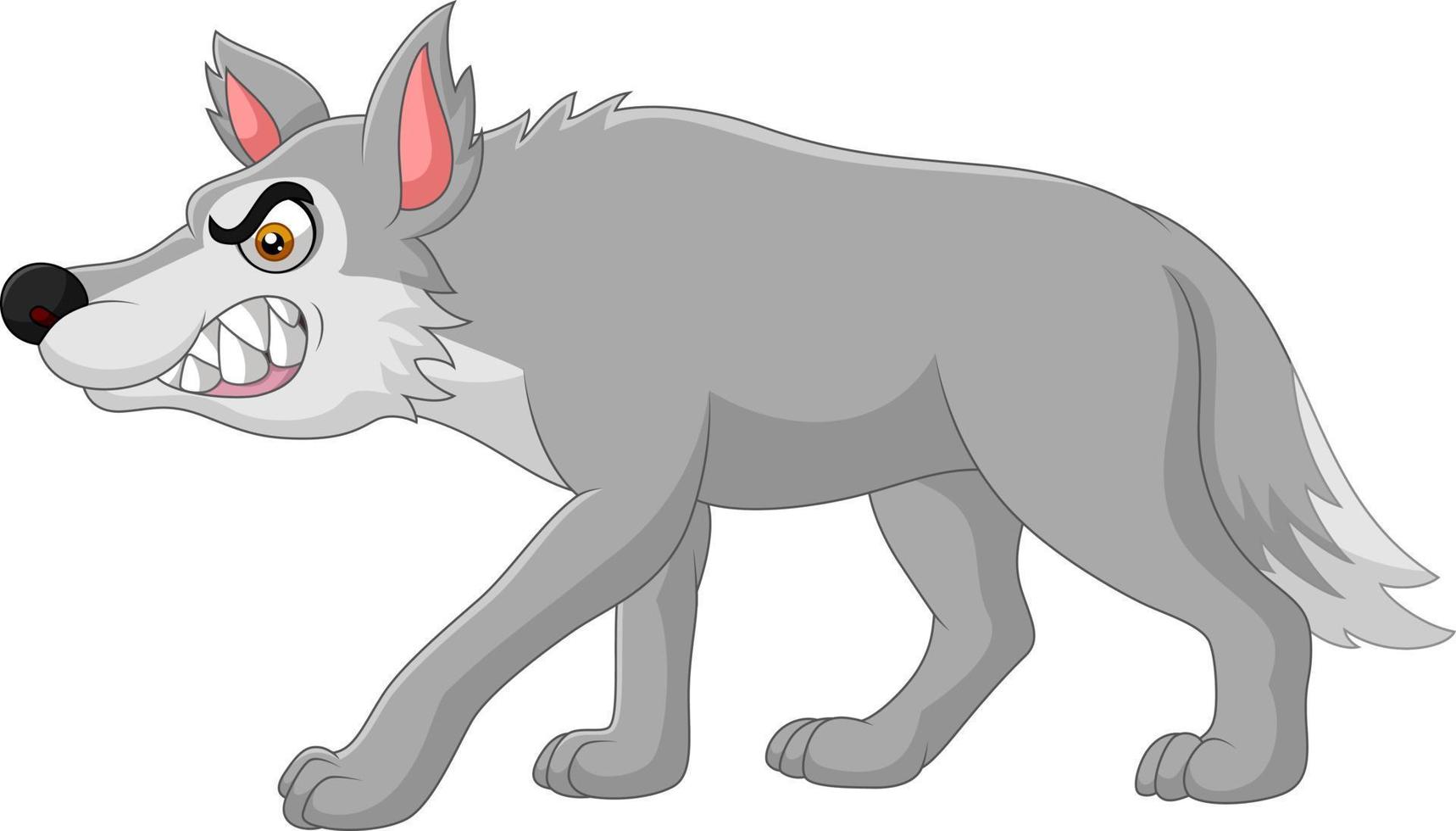 lobo bravo dos desenhos animados isolado no fundo branco vetor