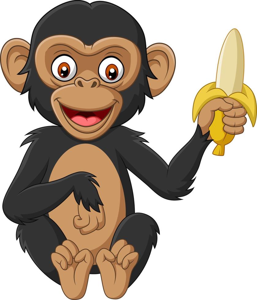 desenho animado bebê chimpanzé segurando uma banana vetor