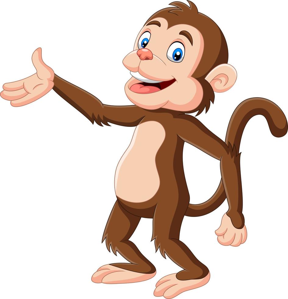macaco feliz dos desenhos animados apresentando em fundo branco vetor