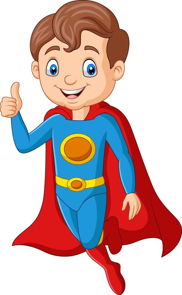 menino de super-herói dos desenhos animados dá o polegar para cima vetor