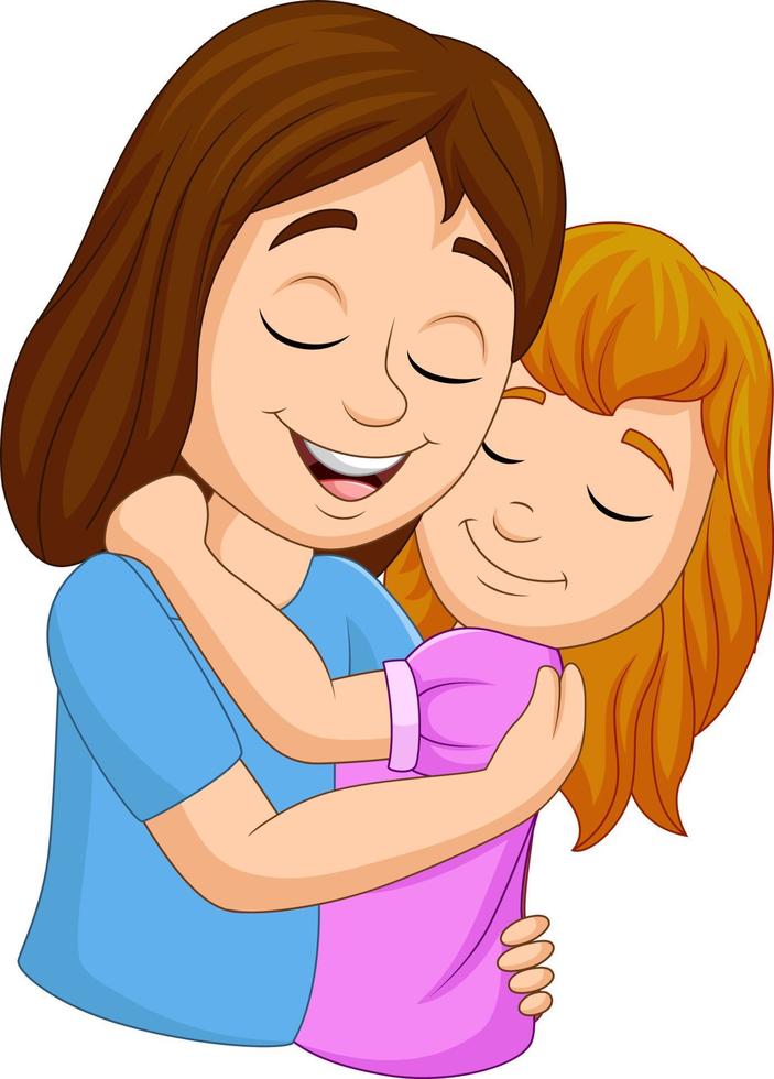 mãe feliz dos desenhos animados, abraçando a filha vetor