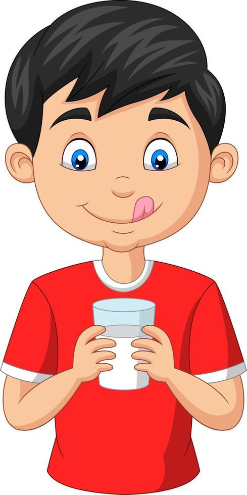 desenho animado garotinho segurando um copo de leite vetor
