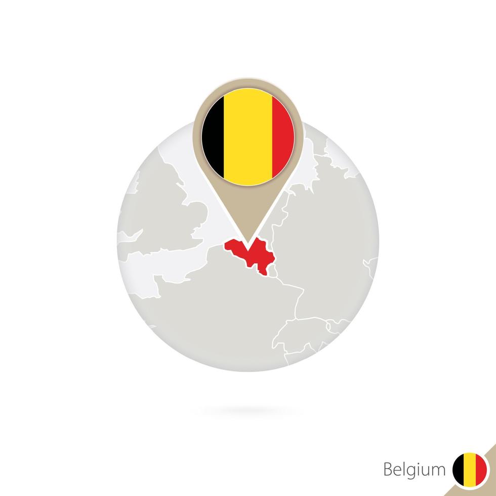 mapa da bélgica e bandeira em círculo. mapa da Bélgica, pino de bandeira da Bélgica. mapa da bélgica no estilo do globo. vetor