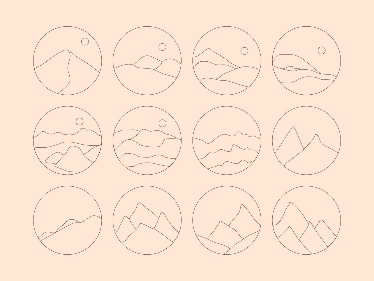 conjunto de logotipos de paisagem boho em estilo minimalista moderno vetor