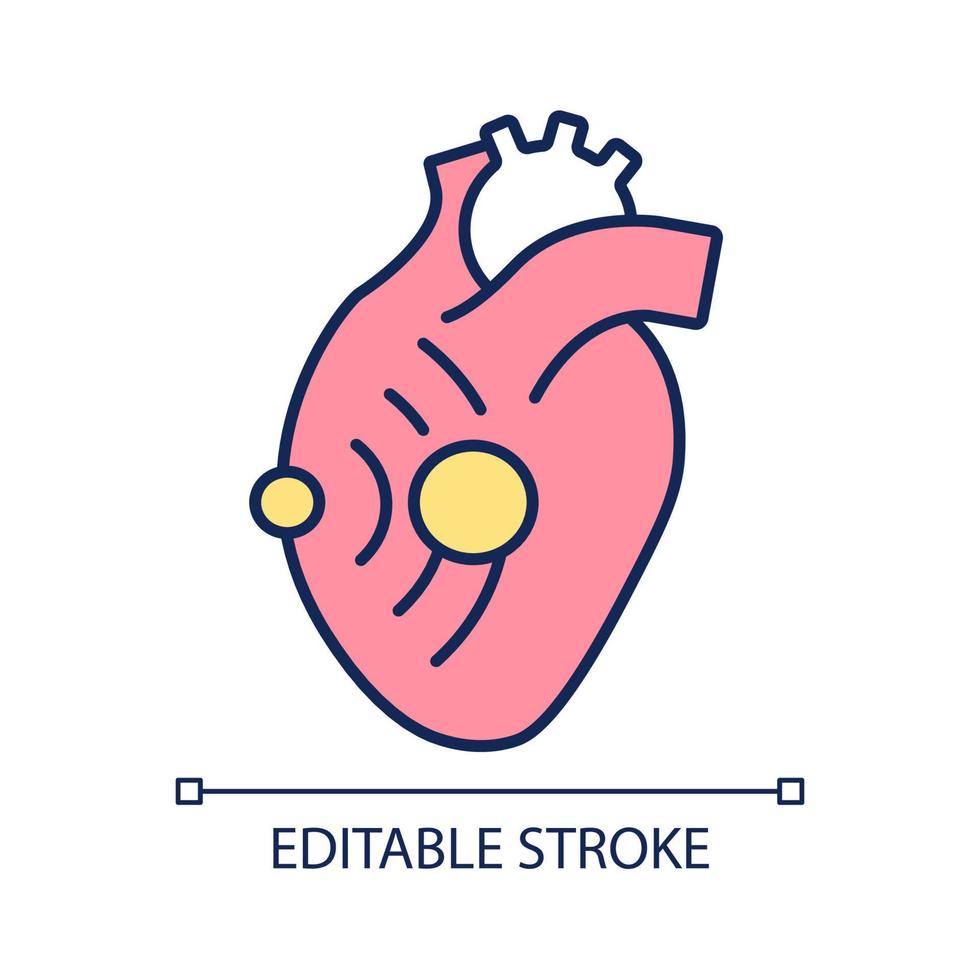 ícone de cor rgb de teste ecocardiográfico. testes de saúde do coração. atendimento médico aos pacientes. ilustração vetorial isolado. desenho de linha preenchido simples. vetor