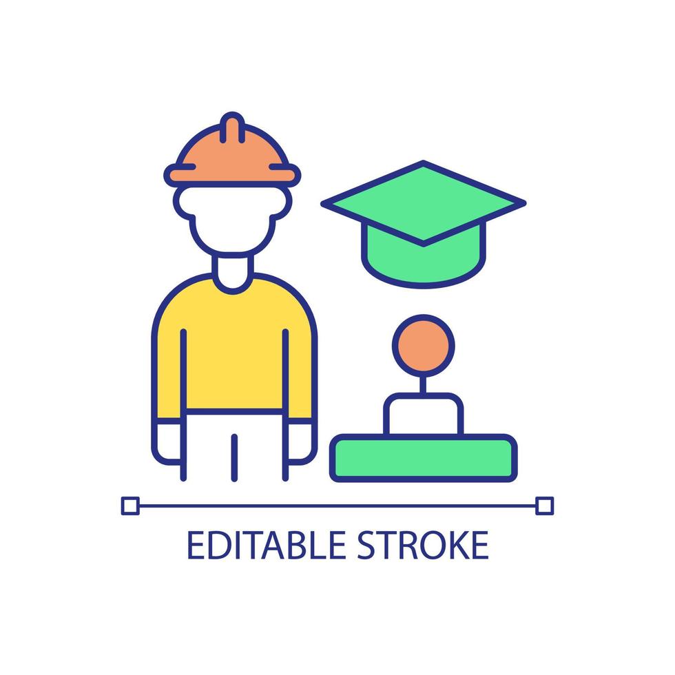 educação tecnológica para força de trabalho ícone de cor rgb. maior qualificação do empregado. suporte de negócios. ilustração vetorial isolado. desenho de linha preenchido simples. vetor