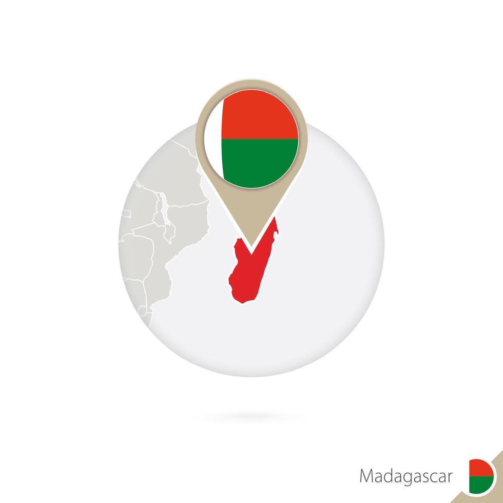 mapa de madagascar e bandeira em círculo. mapa de madagascar, pino de bandeira de madagascar. mapa de madagascar no estilo do globo. vetor