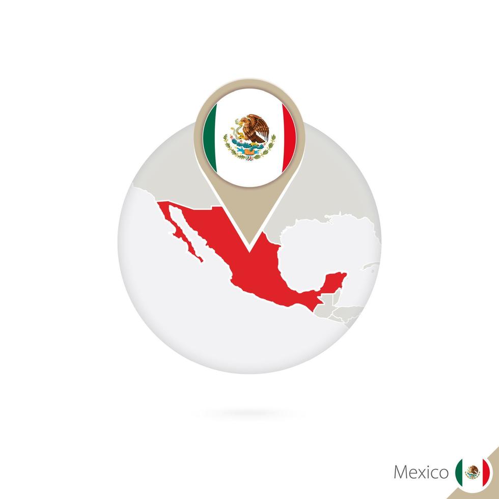 mapa do méxico e bandeira em círculo. mapa do méxico, pino de bandeira do méxico. mapa do méxico no estilo do globo. vetor