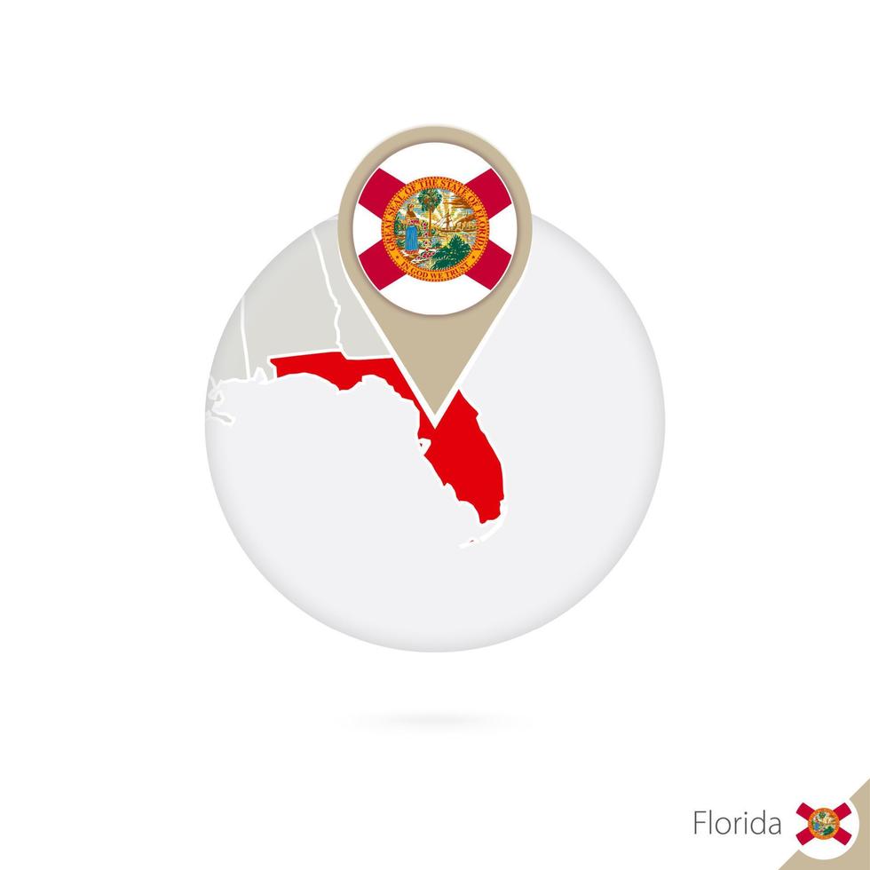 florida mapa do estado dos eua e bandeira em círculo. mapa da Flórida, pino de bandeira da Flórida. mapa da Flórida no estilo do globo. vetor