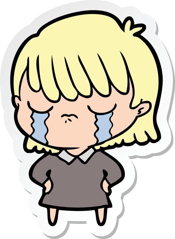 adesivo de uma mulher de desenho animado chorando vetor