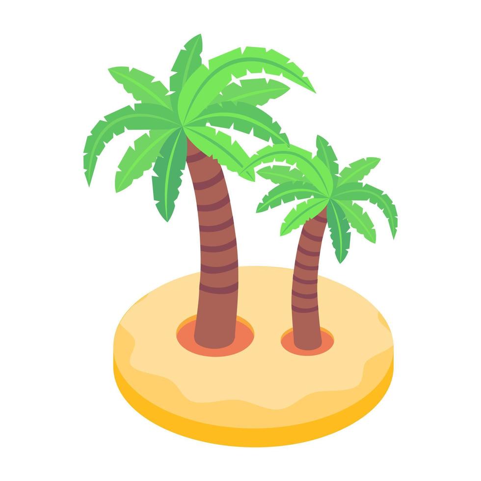 uma área tropical com palmeiras está retratando a ilha em ícone isométrico vetor