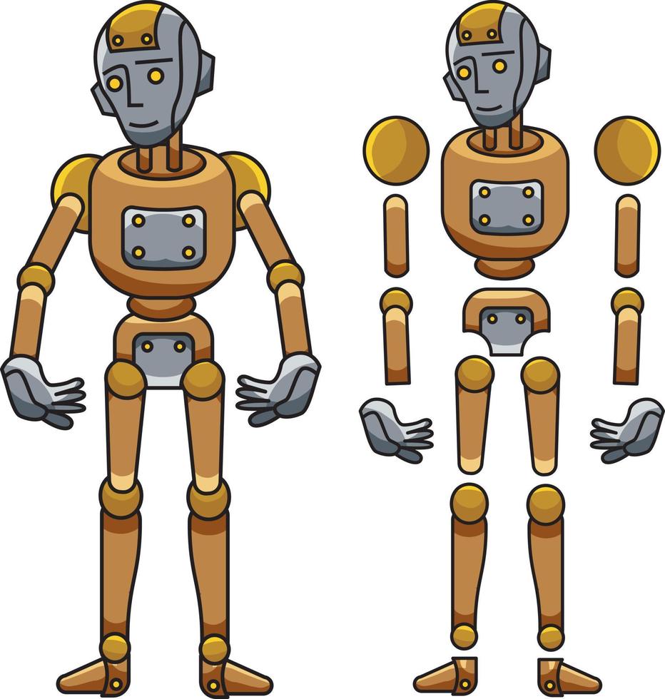 robô de bronze e prata em pé vetor