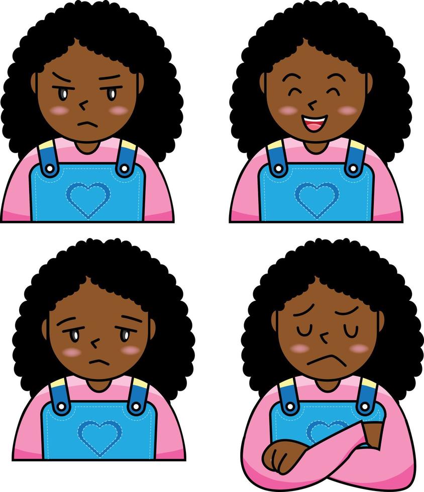 conjunto de garota afro-americana mostrando emoções vetor