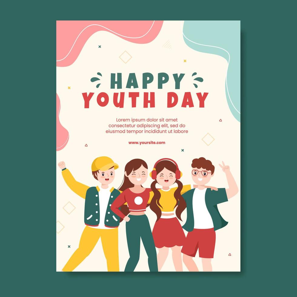 feliz dia internacional da juventude modelo de cartaz de mídia social ilustração vetorial de fundo de desenho animado plano vetor