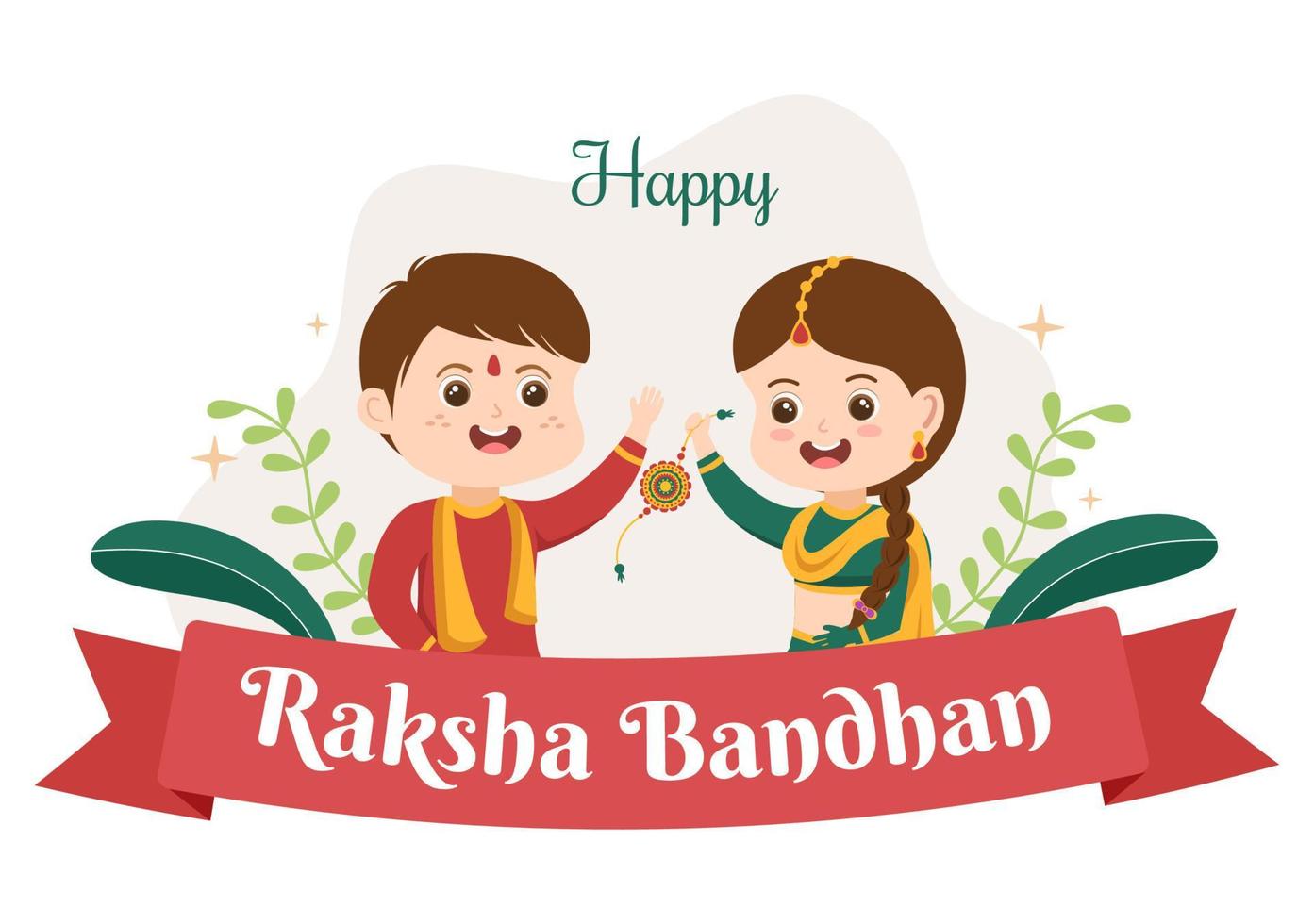 ilustração de desenho animado raksha bandhan feliz com irmã amarrando rakhi no pulso de seu irmão para significar vínculo de amor na celebração do festival indiano vetor