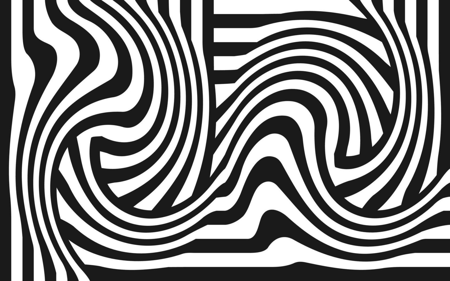 vetor abstrato preto e branco do fundo das listras da zebra. papel de parede e pano de fundo de linhas onduladas psicodélicas.