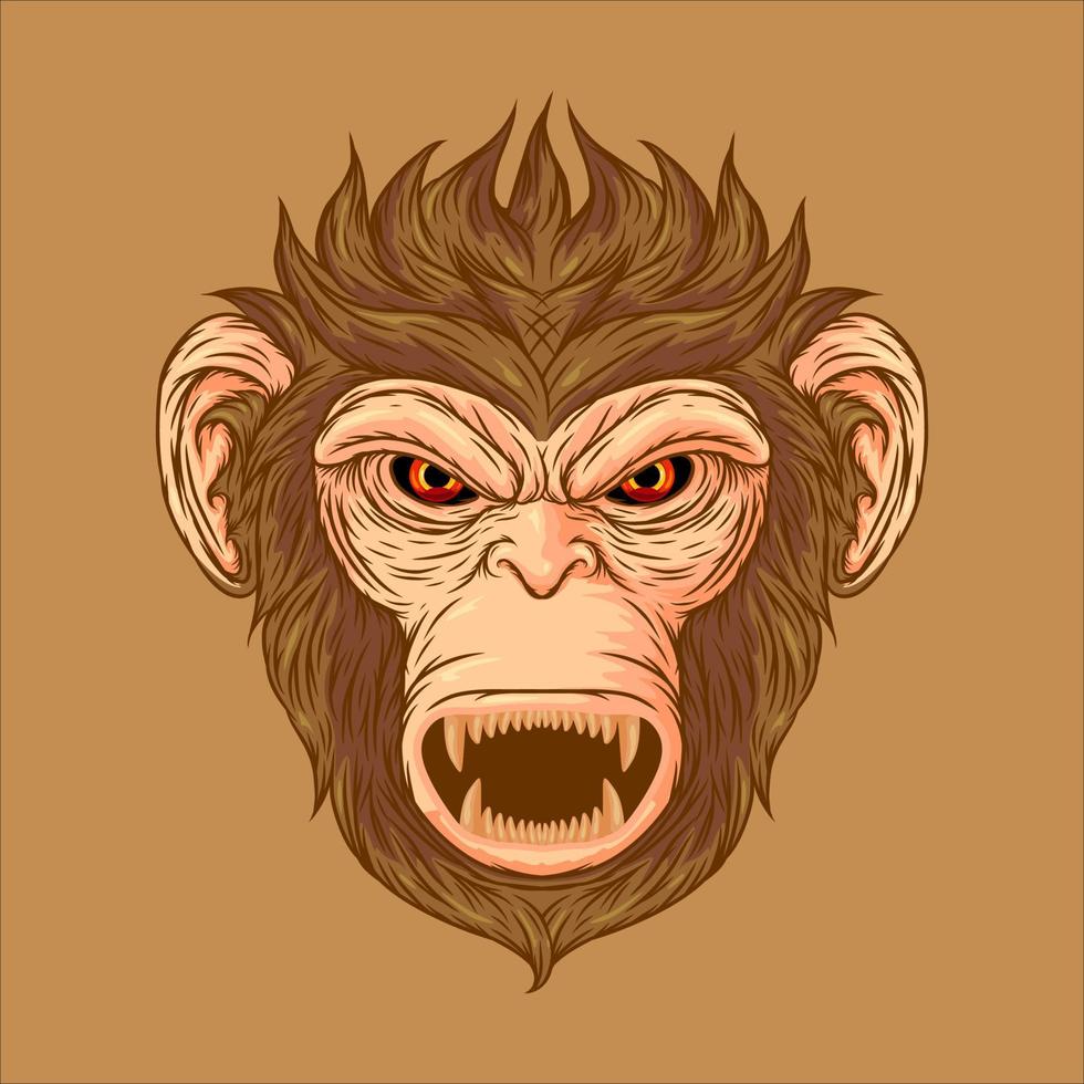 desenho vetorial de cabeça de gorila, vetor, macaco, ilustração de gorila vetor