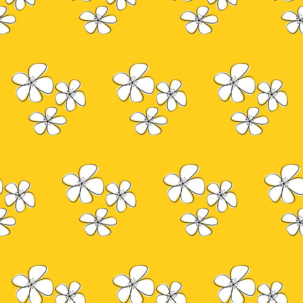 sem costura padrão floral com sakura em um fundo amarelo. padrão para têxteis, cartões postais, papel de embrulho, papel de parede. ilustração vetorial vetor