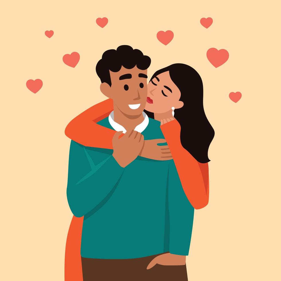 Casal apaixonado. homem e mulher se abraçando afetuosamente. personagens para a festa de São Valentim. ilustração vetorial no estilo cartoon vetor