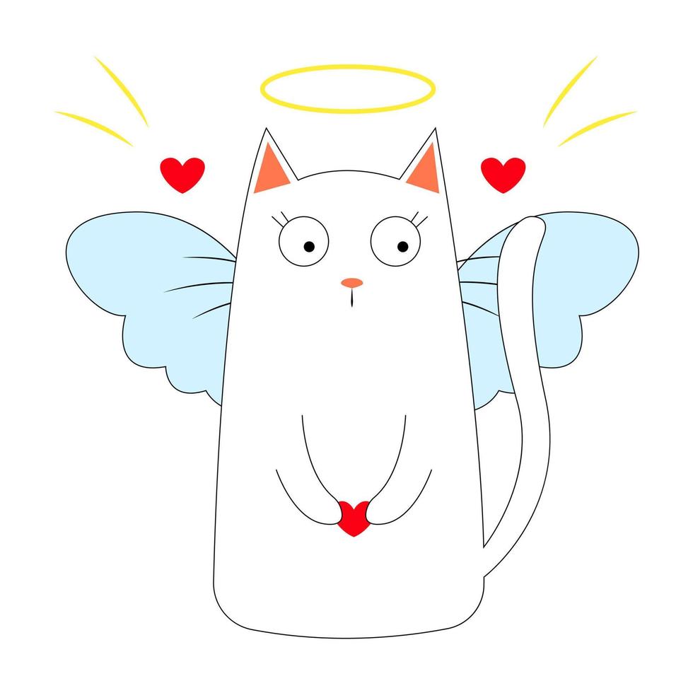 anjo gato. personagem de desenho animado bonito no estilo doodle. ilustração vetorial isolada no fundo branco vetor