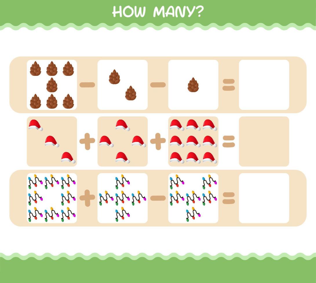 quantos desenhos animados de natal. jogo de contagem. jogo educativo para crianças e bebês da pré-escola vetor