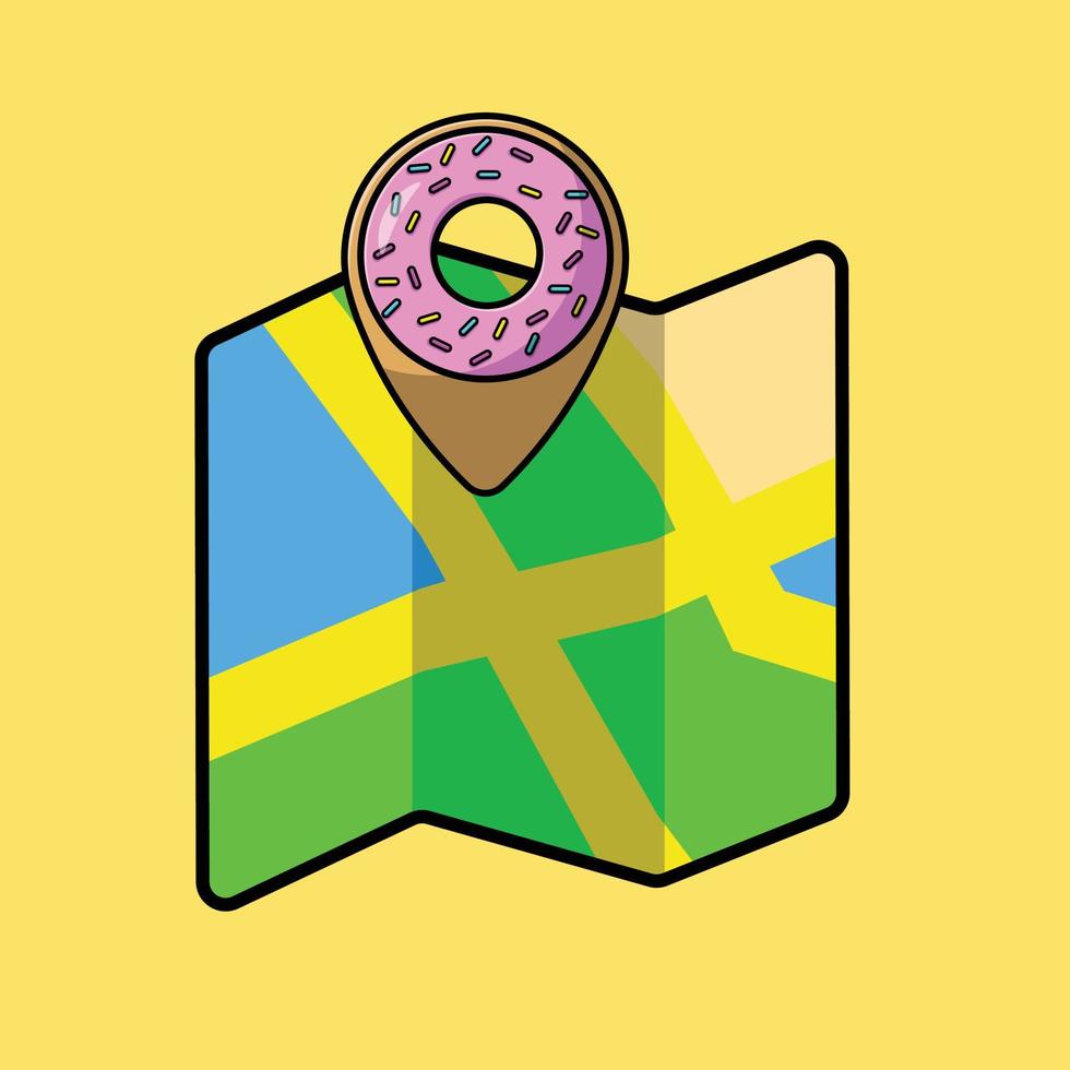 donut mapeia ilustração de ícone de vetor dos desenhos animados local. conceito de ícone de negócios de alimentos isolado vetor premium.