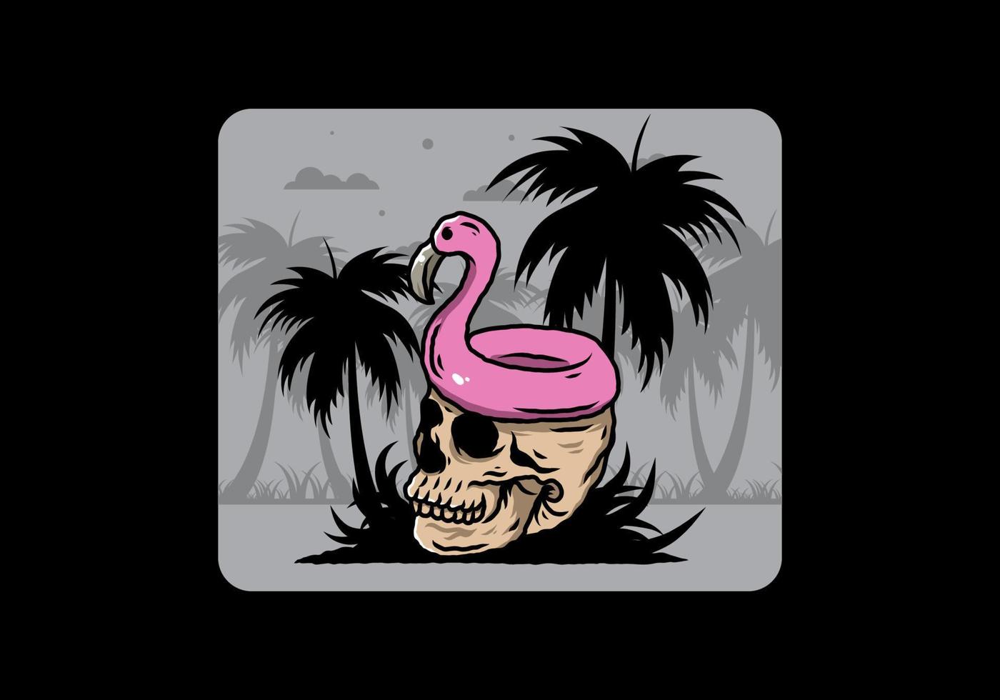 bóia salva-vidas flamingo está no topo da ilustração do crânio vetor