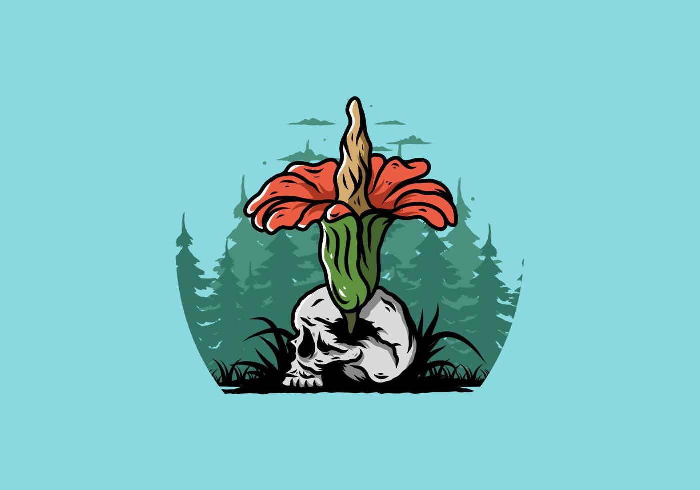 flor de cadáver crescendo na ilustração do crânio vetor