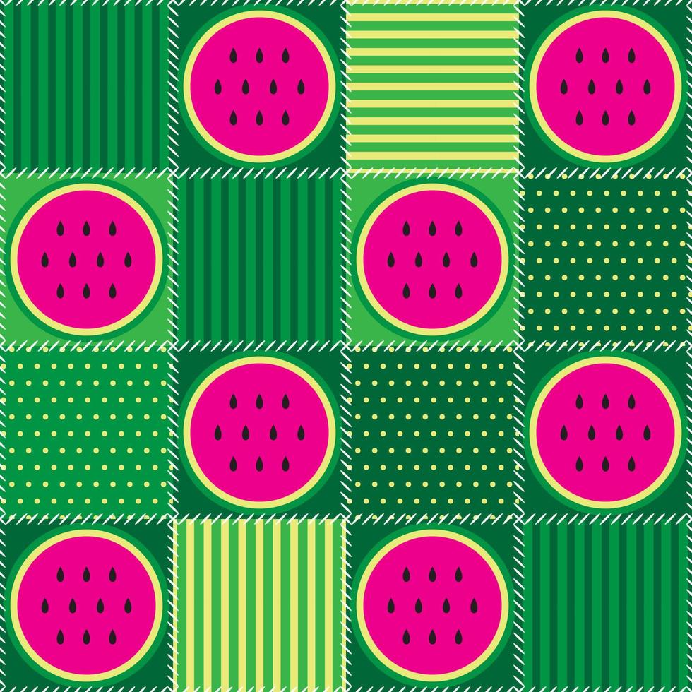 telha verde de padrão de mosaico de melancia. retalhos coloridos para toalha de mesa, oleado ou outro design têxtil. design de colcha de quadrados costurados. vetor