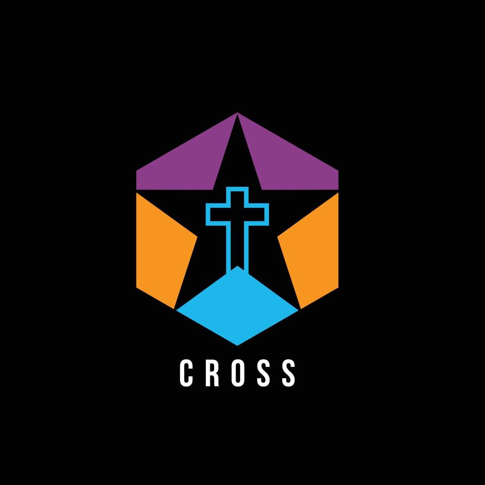 ícone de vetor de design de logotipo cruzado para igreja cristã