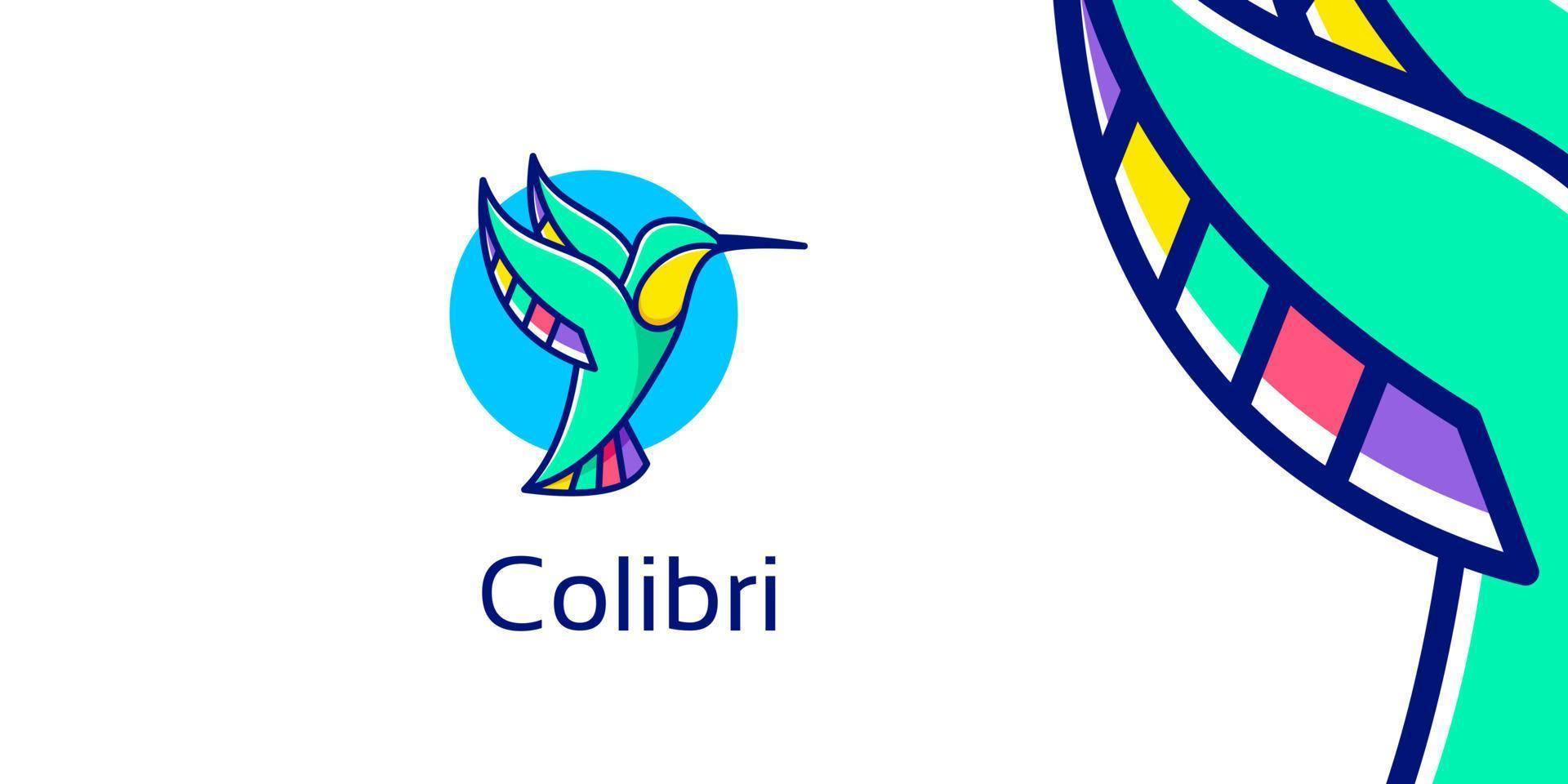 beija-flor colibri pássaro colorido asa voar animal tropical bela fauna silhueta vector design de logotipo