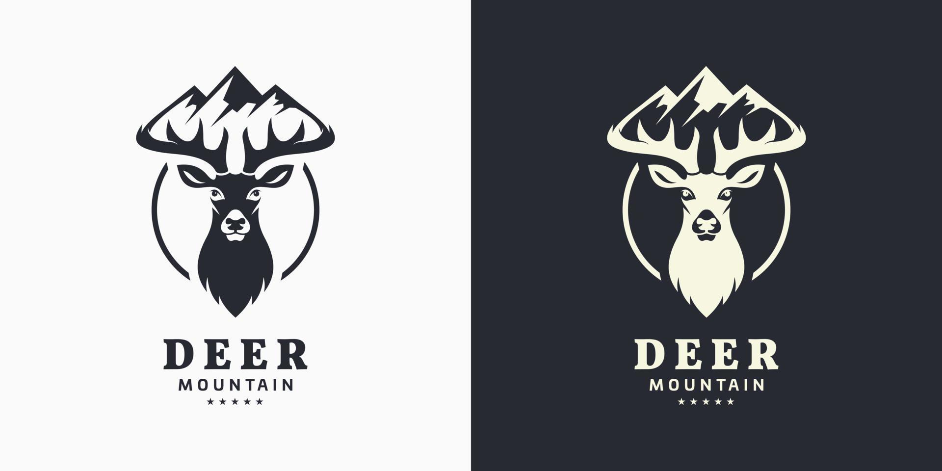 ilustração veado cabeça de animal chifre pico de montanha aventura caça ao ar livre caça design de logotipo de vetor
