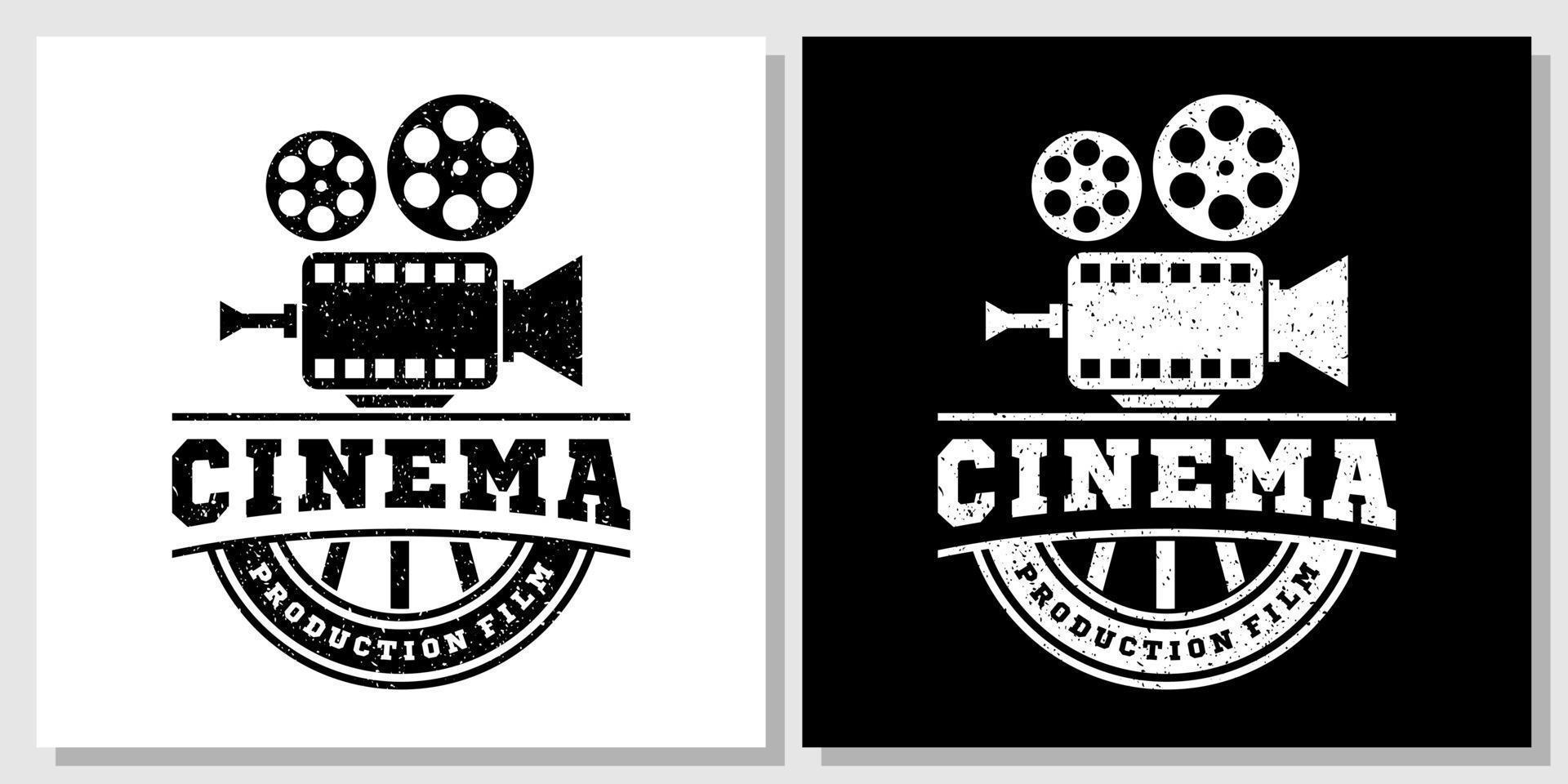 filme vintage cinema câmera de filme retro grunge vídeo velho rolo de fita indústria produção logotipo design vetor