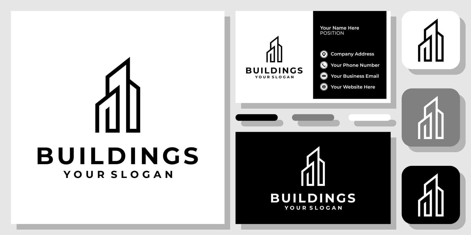 edifícios simples apartamento arquitetura cidade cidade design de logotipo abstrato com modelo de cartão de visita vetor