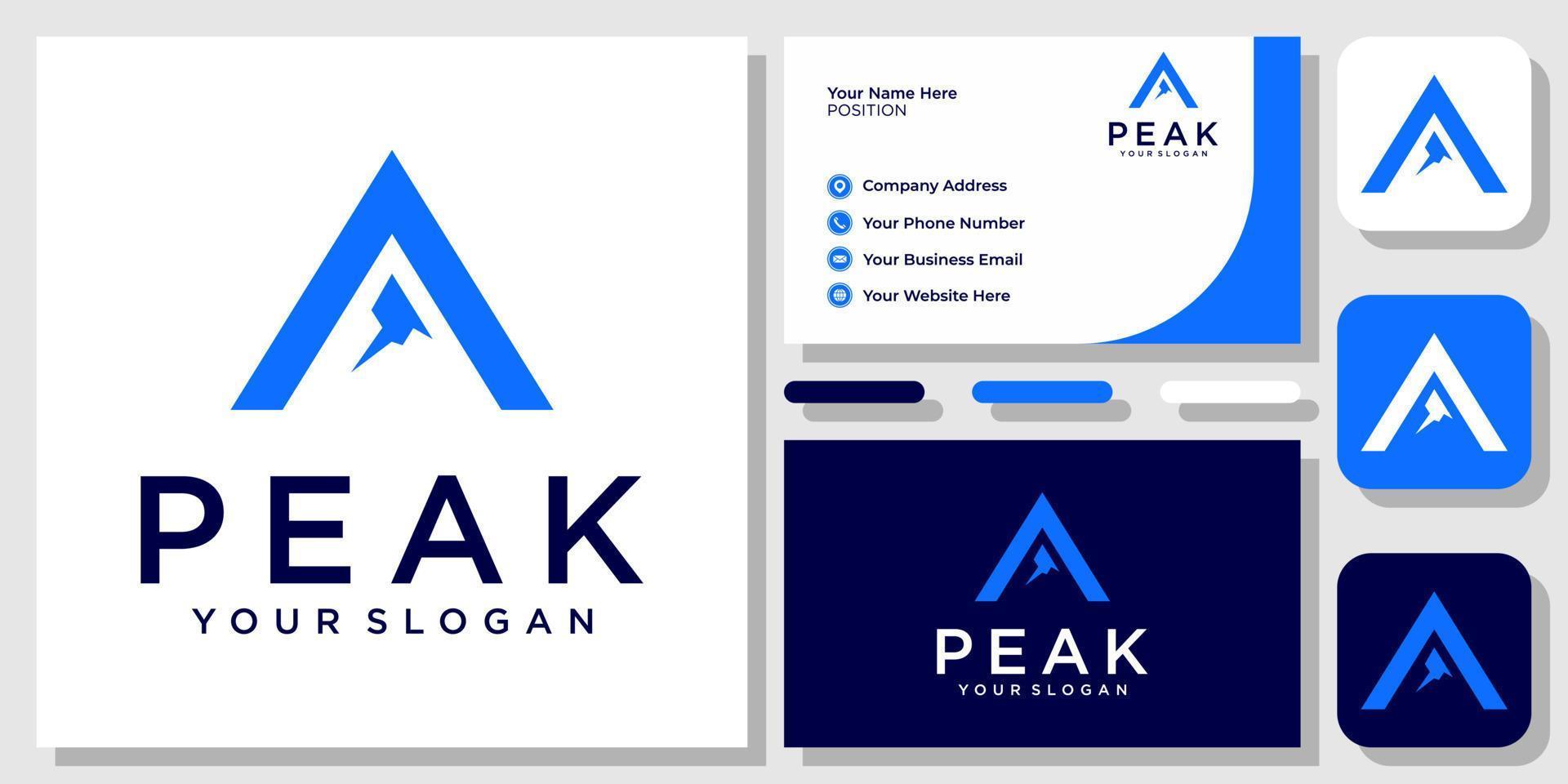 letra inicial um design de logotipo de aventura de paisagem de triângulo de pico de montanha com modelo de cartão de visita vetor