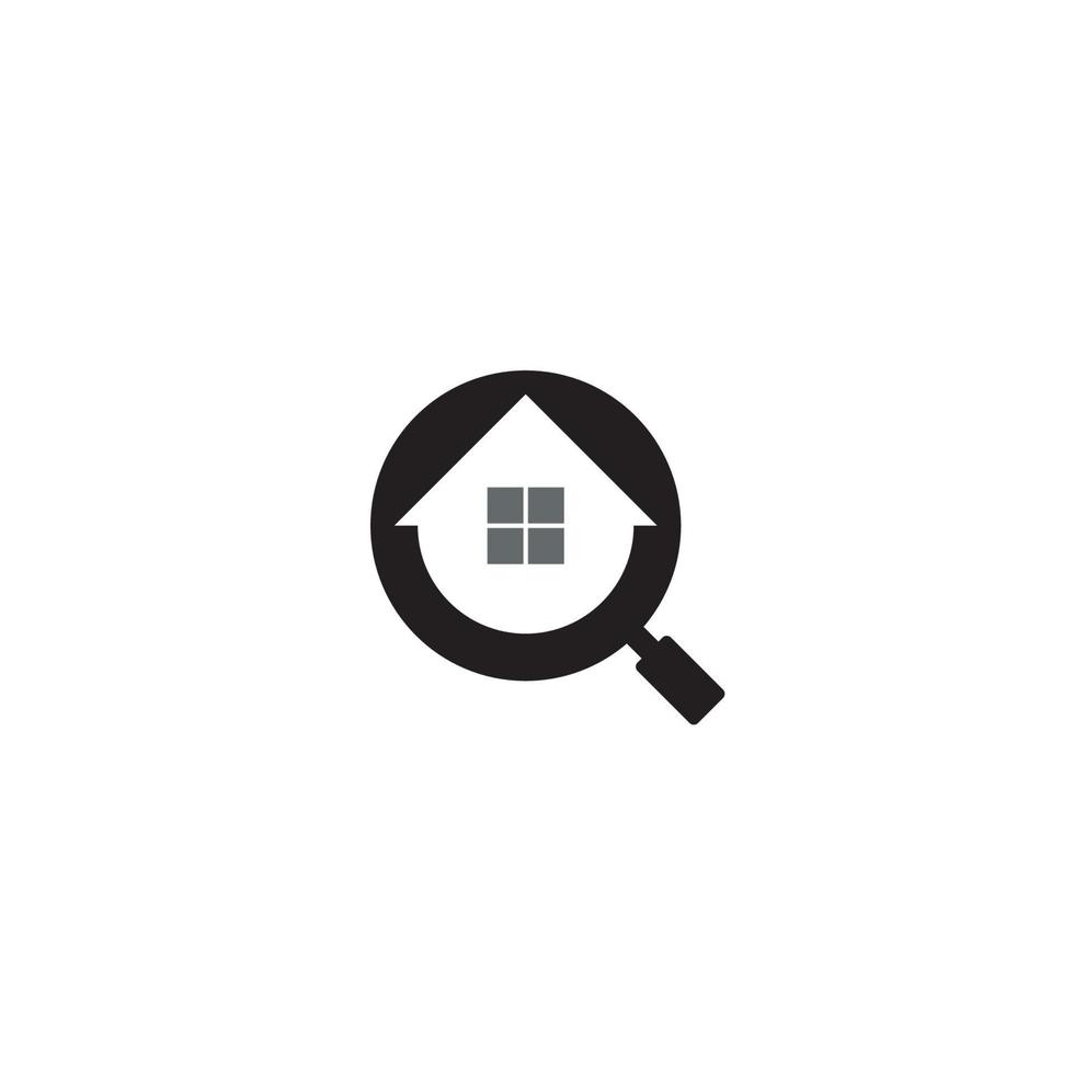 lupa e logotipo da casa ou design de ícone vetor