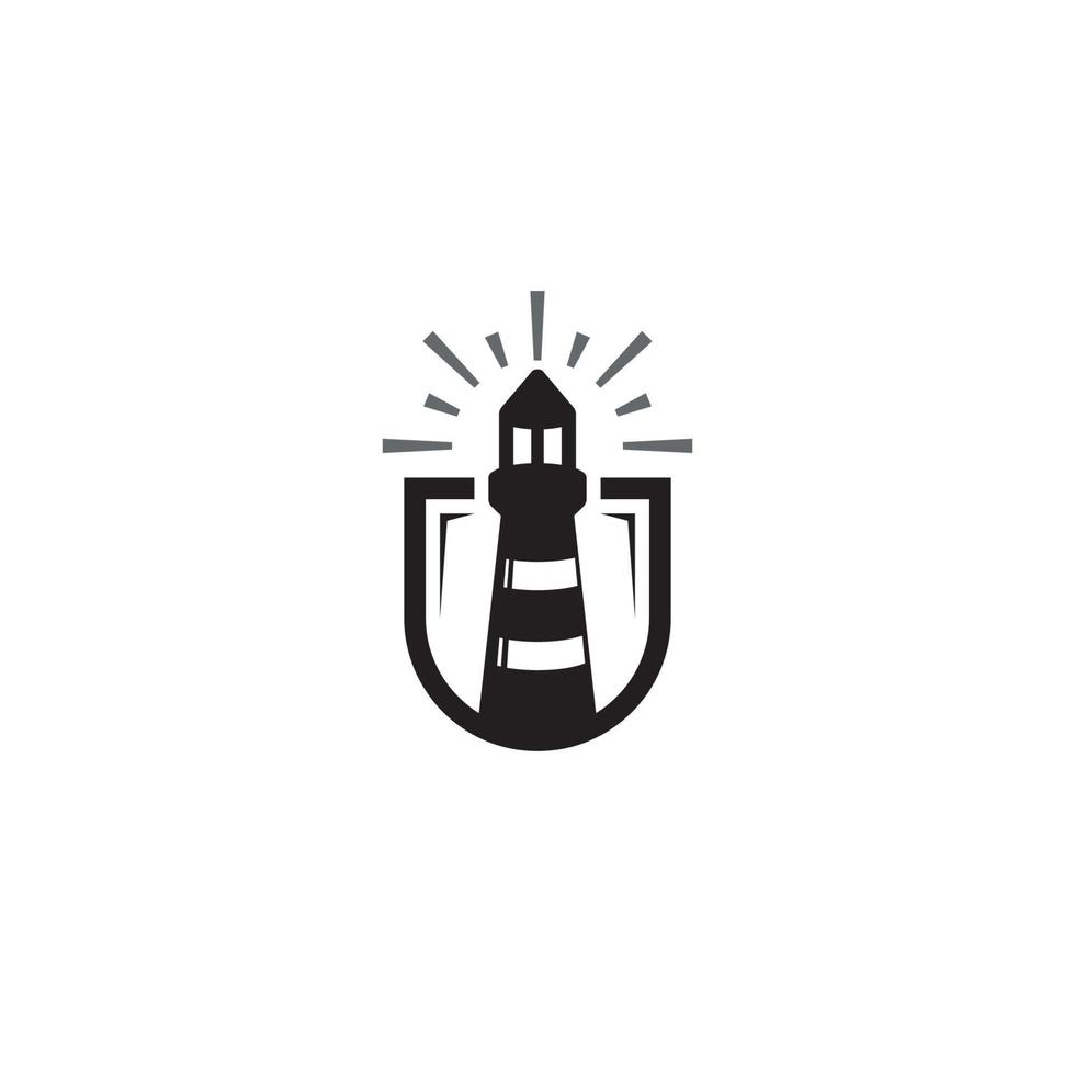 logotipo de farol e escudo ou design de ícone vetor