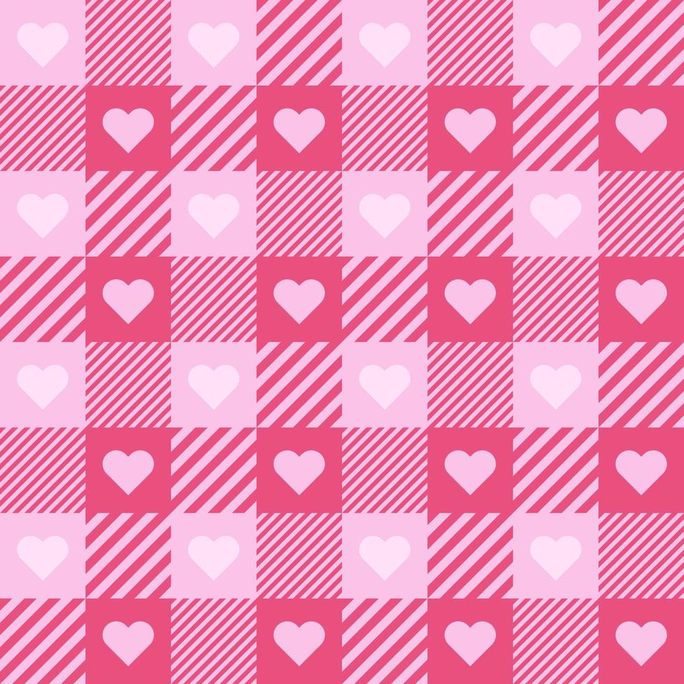 fundo xadrez sem costura forma de coração rosa vetor