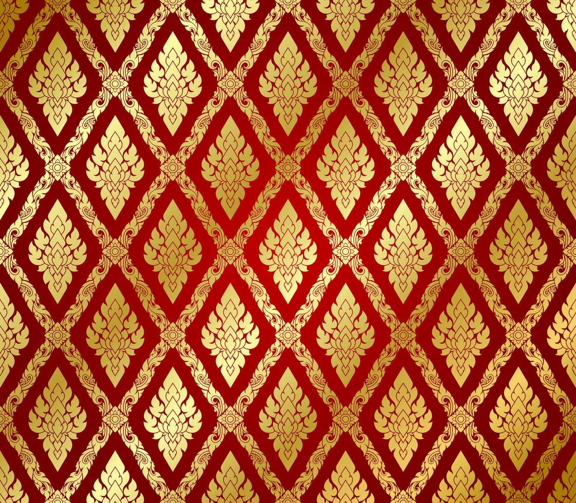 padrão perfeito, arte tailandesa dourada sobre fundo vermelho vetor