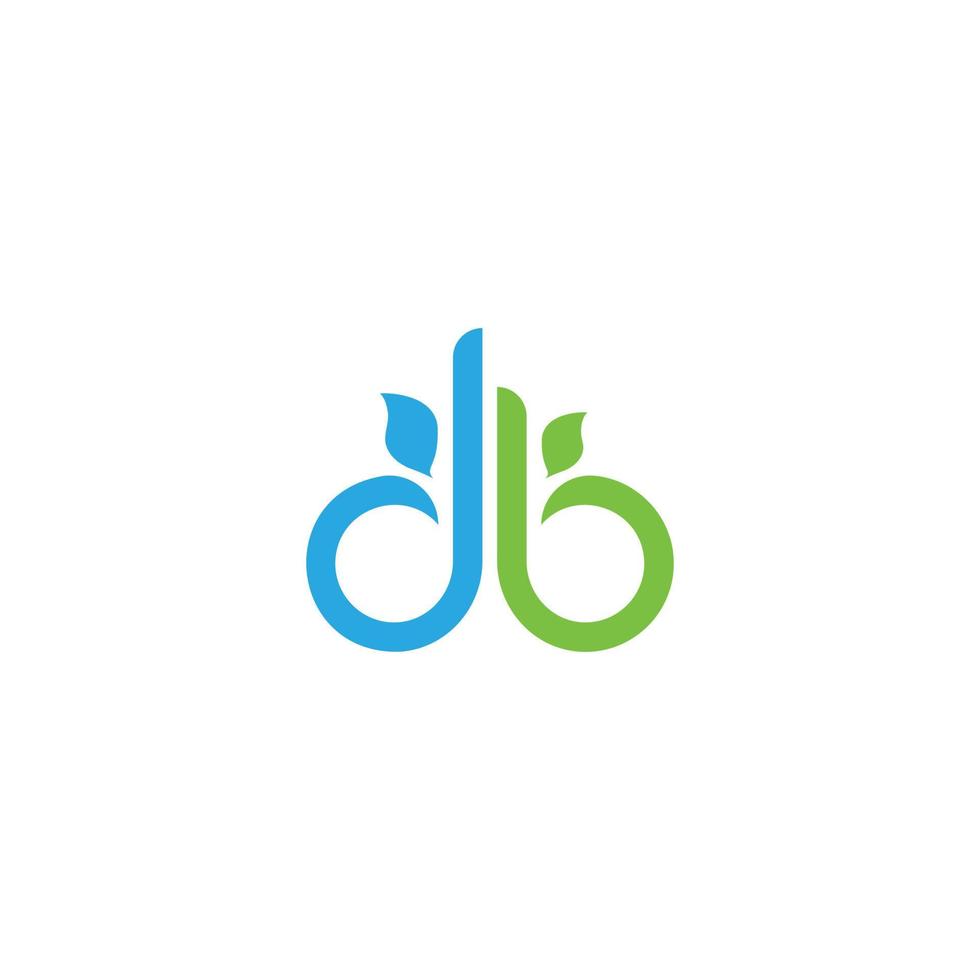 abstrato letra inicial d e b logotipo na cor azul e verde isolado em fundo branco aplicado ao logotipo da usina de energia de biogás também adequado para as marcas ou empresas que possuem o nome inicial db ou bd vetor