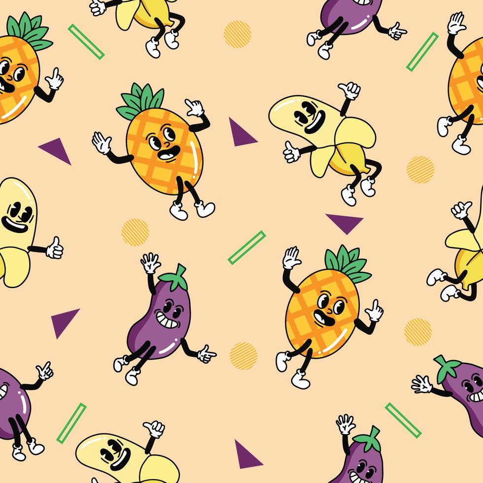 papel de parede de objeto de arco-íris de padrão sem emenda colorido de fruta fofa com creme de design. vetor