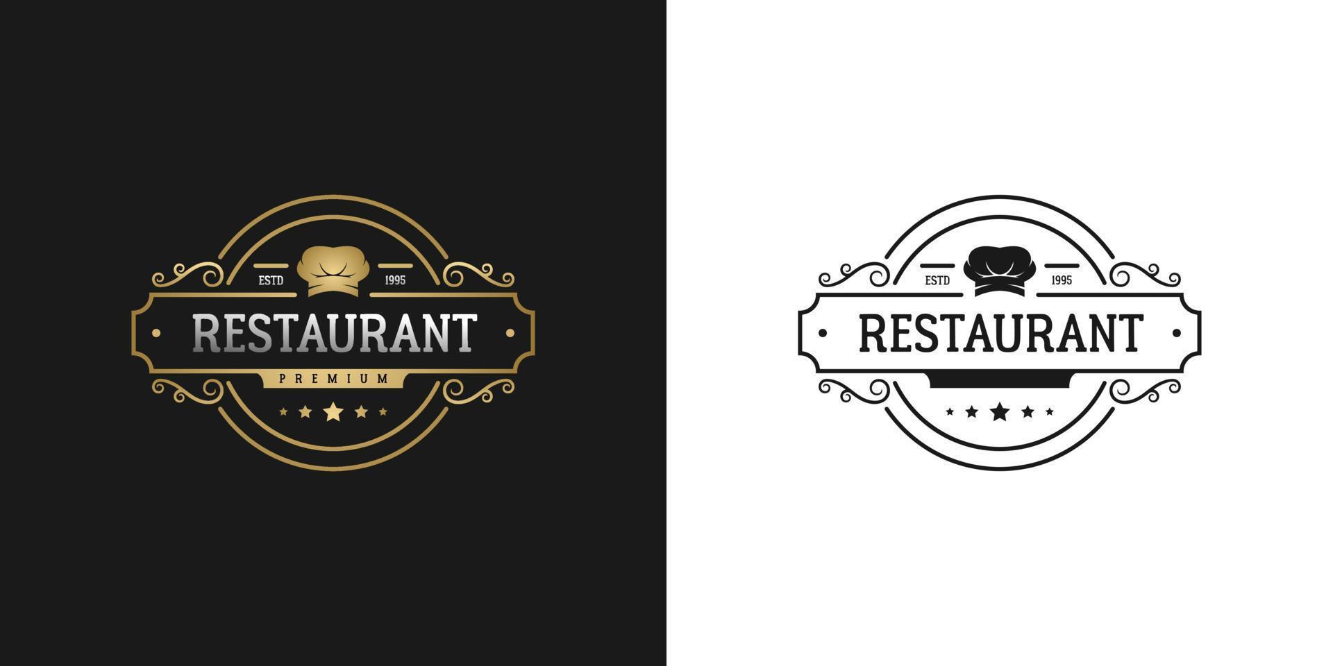 design de logotipo de restaurante de rótulo de emblema vintage de luxo elegante vetor