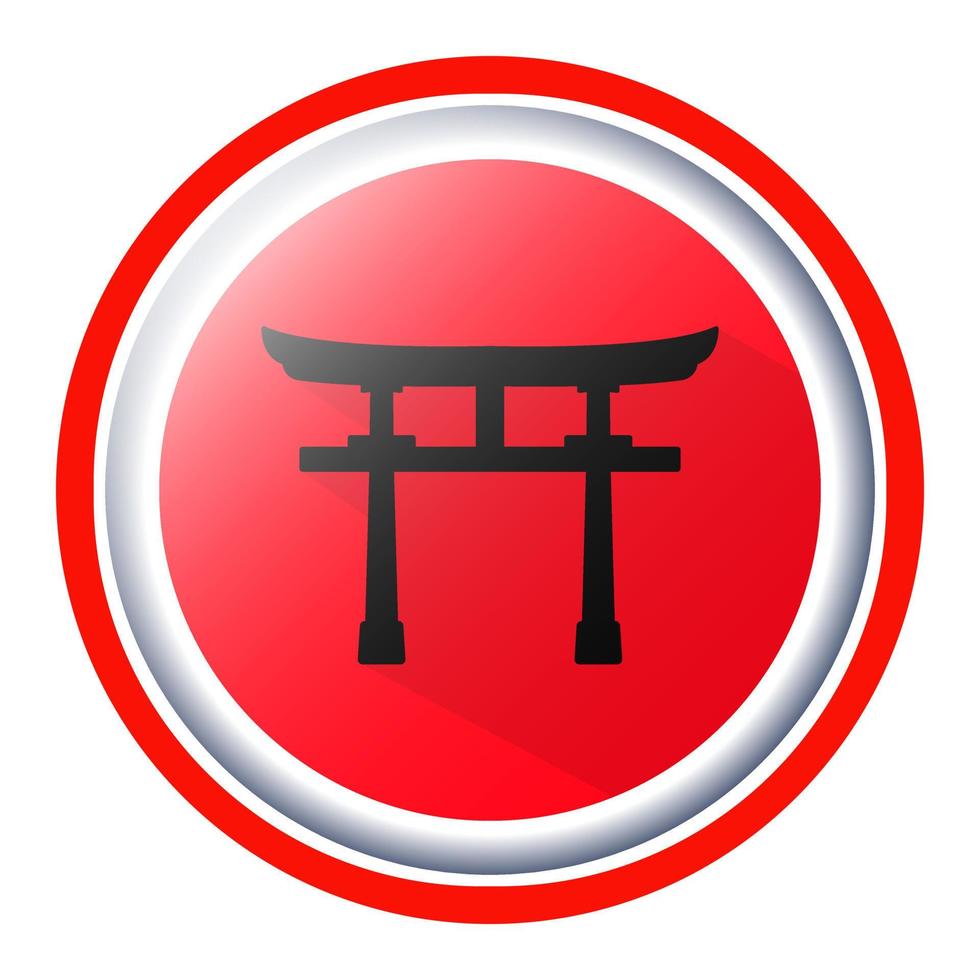 portão do santuário xintoísta ou ícone plano torii isolado em uma bandeira japonesa redonda para aplicativos ou sites vetor