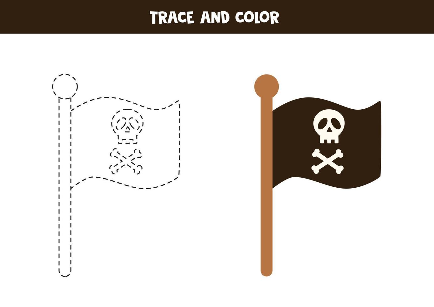 trace e cor bandeira pirata. planilha para crianças. vetor