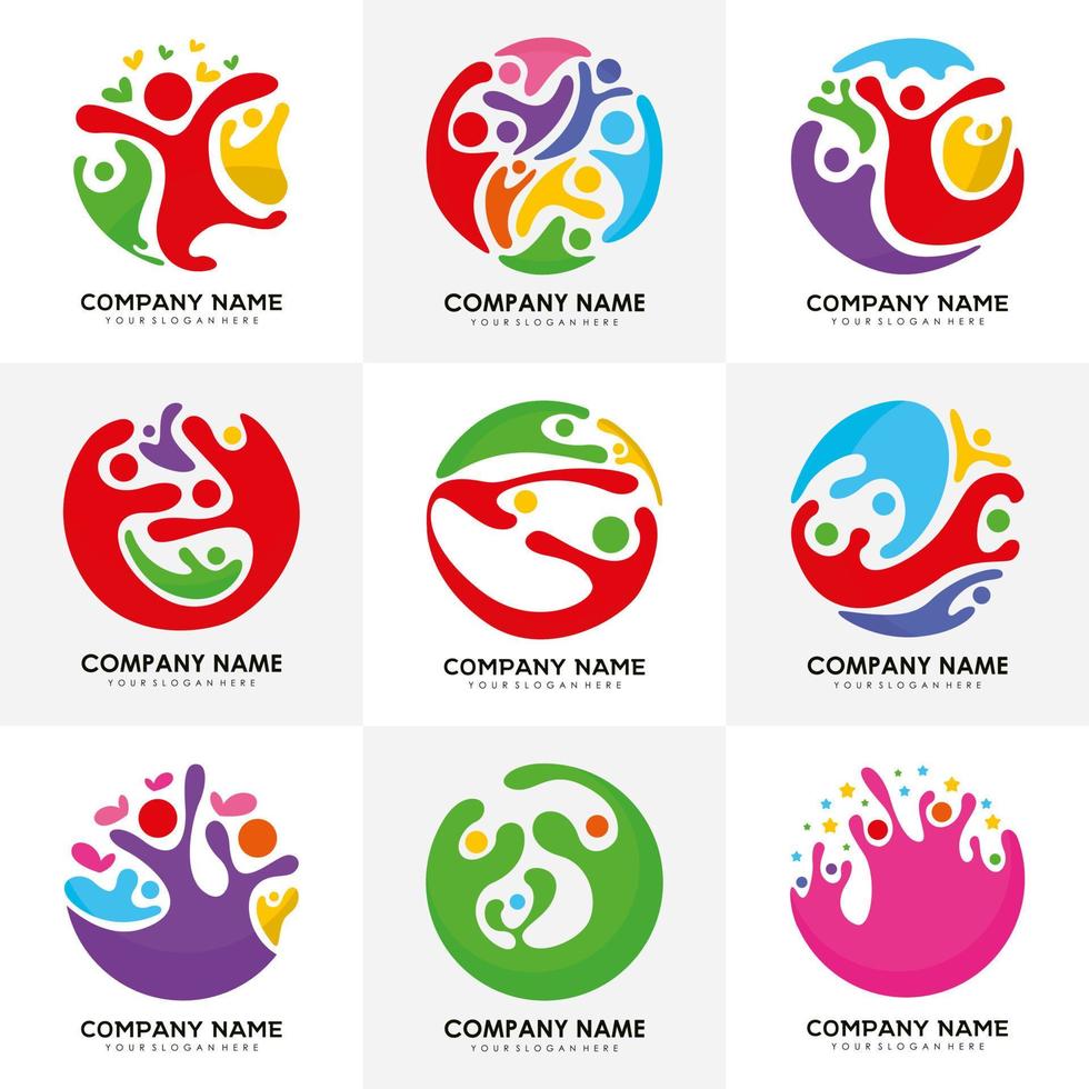 pessoas e família felizes juntos logotipo colorido com círculo vetor