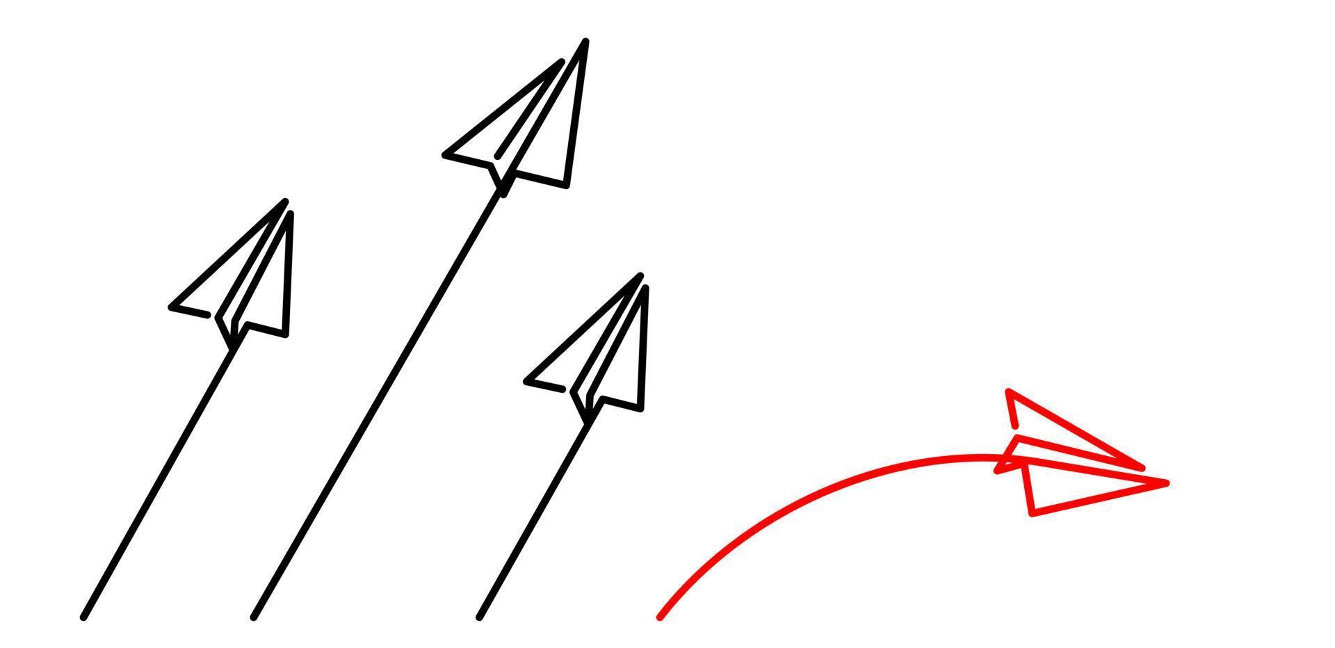 desenho de linha contínua de papel de avião voando em direção diferente vetor