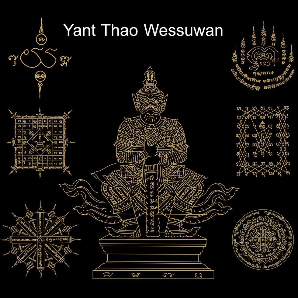 O antigo nome tradicional tailandês do talismã na língua tailandesa é yant thao wessuwan. tem propriedades para prevenir ladrões e fantasmas, também favorecido por muitos empresários e riquezas financeiras. vetor