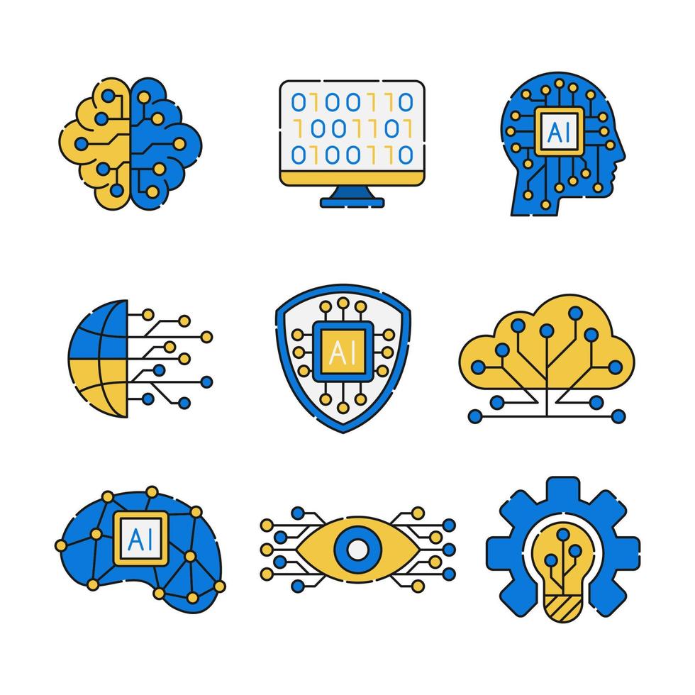 conjunto de ícones de tecnologia de inteligência artificial vetor