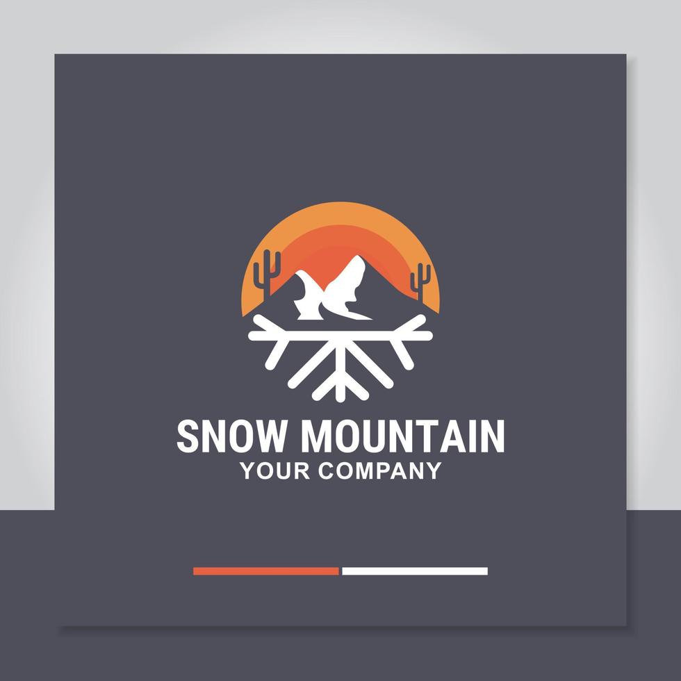 vetor de design de logotipo de neve de montanha, sol, cacto para aventura