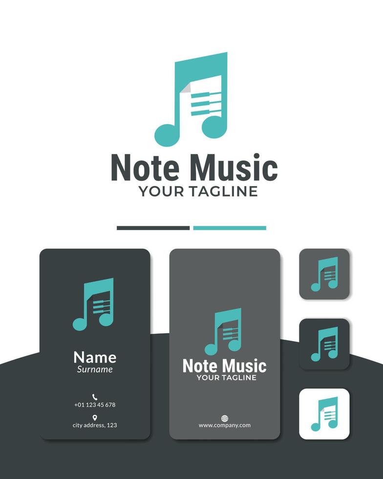vetor de design de logotipo de nota musical, documento, registro, piano